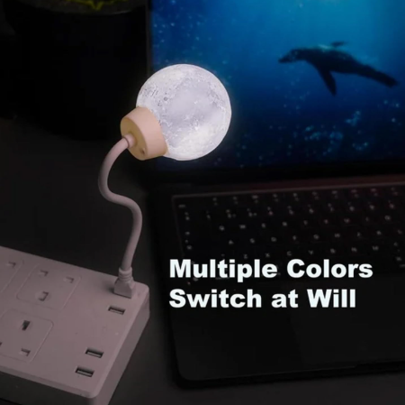 USB Voice-Controlled Moon Night Light – 3 Mode Rotating Ambient Lamp